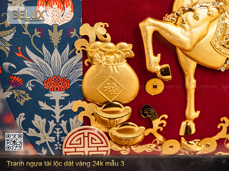 Tranh quà tặng bát mã dát vàng 24k mẫu 3